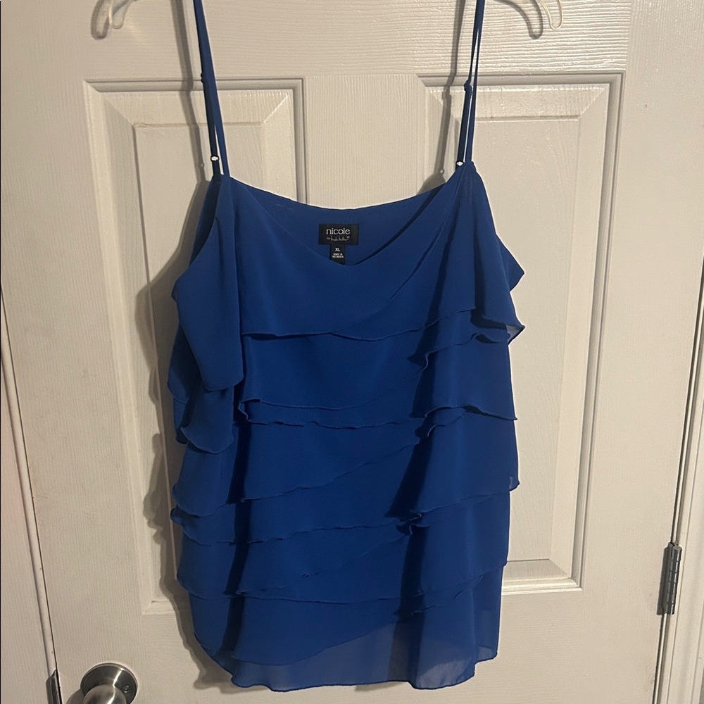 Nicole Blue Ruffled Spaghetti Strap Tank